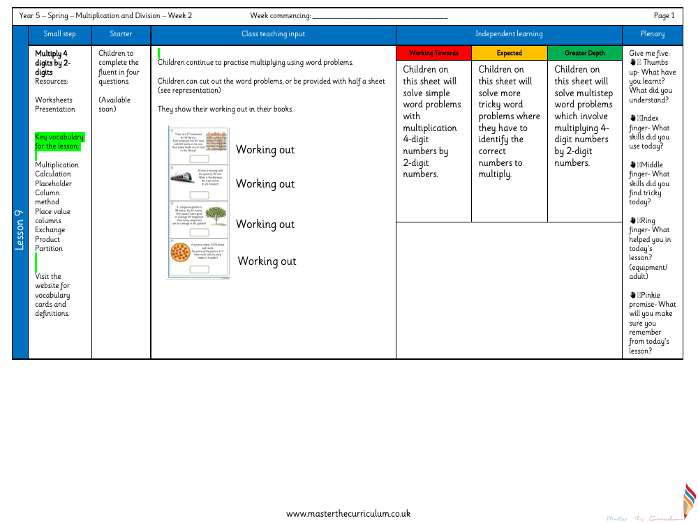 Multiplication and Division (2) - Multiply 4 digits by 2-digits - Planning