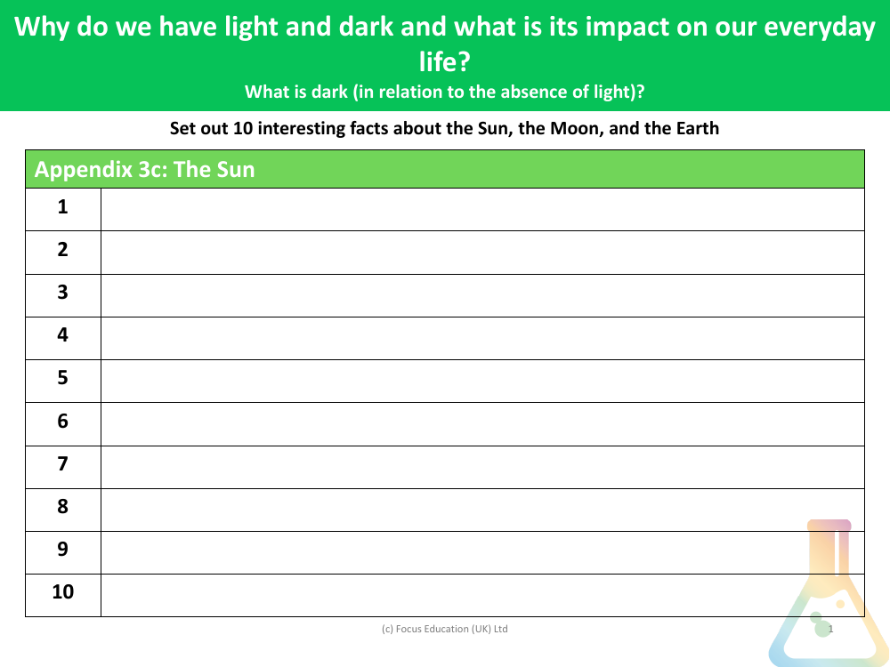 10 Interesting facts about the Sun - Worksheet