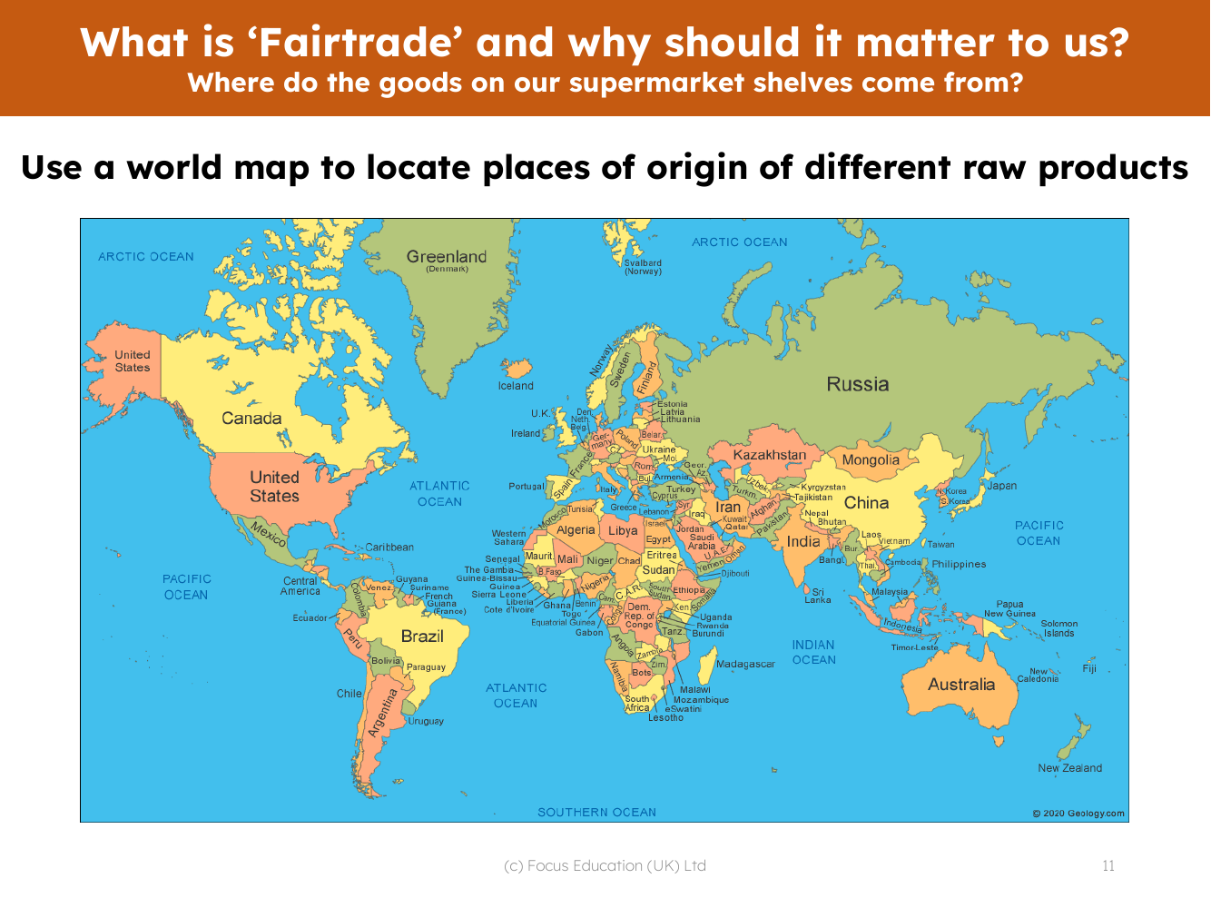 Locate on a map - Origins of different raw products