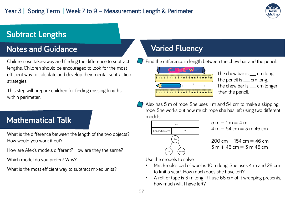 Subtract lengths: Varied Fluency