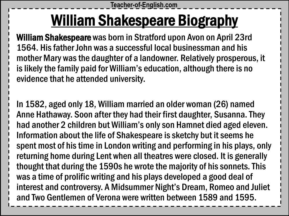 Romeo & Juliet Lesson 1: Shakespeare's Life and Times - William Shakespeare Biography