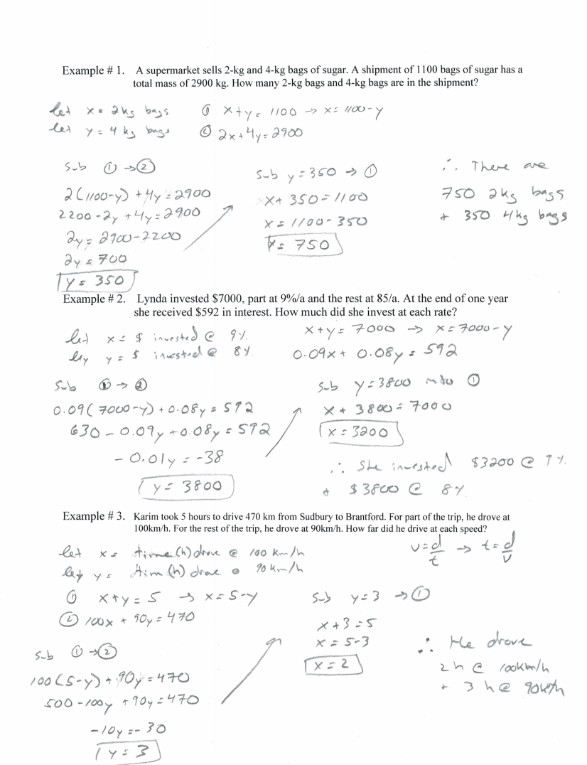 Solving Problems using Linear Systems Worksheet