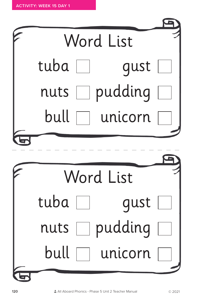 Week 15, lesson 1 Word List activity - Phonics Phase 5, unit 2 - Worksheet