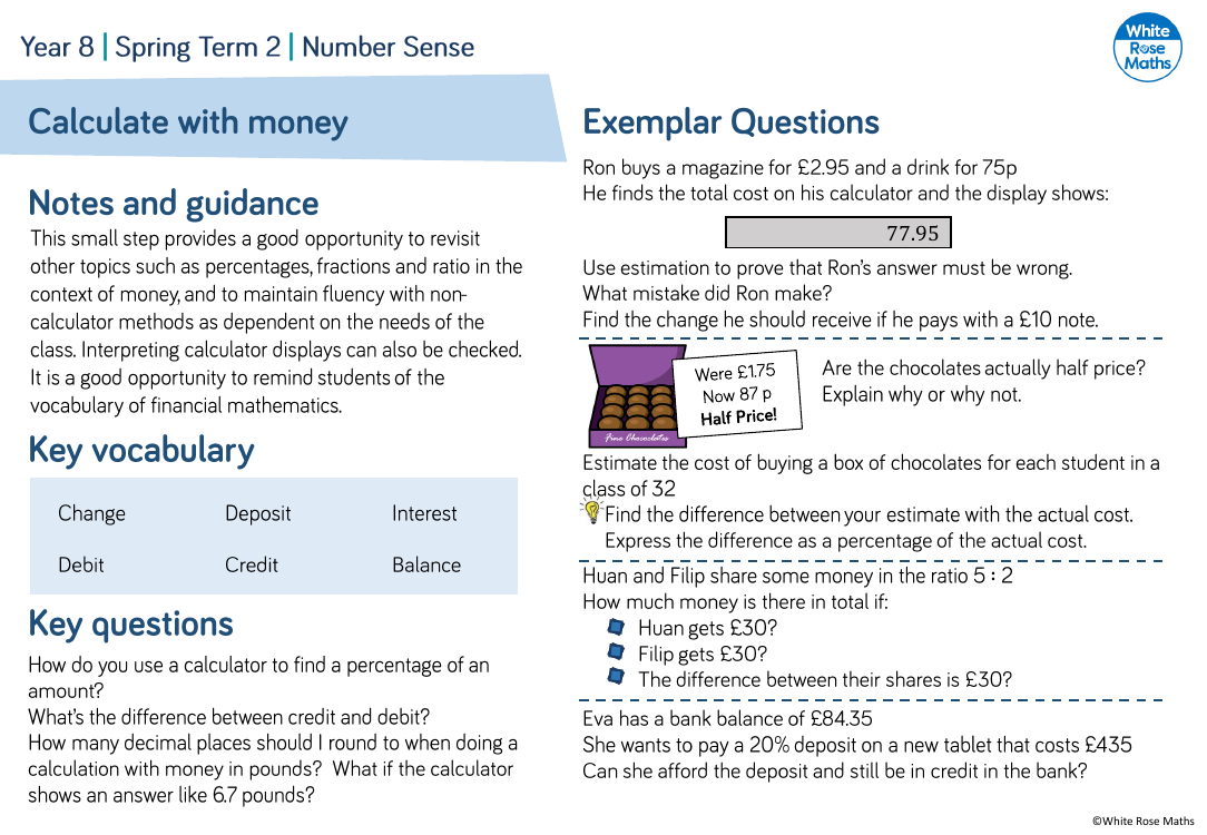 Calculate with money: Questions