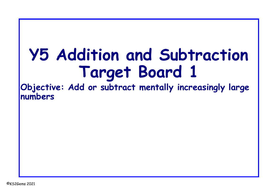 Addition and Subtraction Target Board - Mental methods