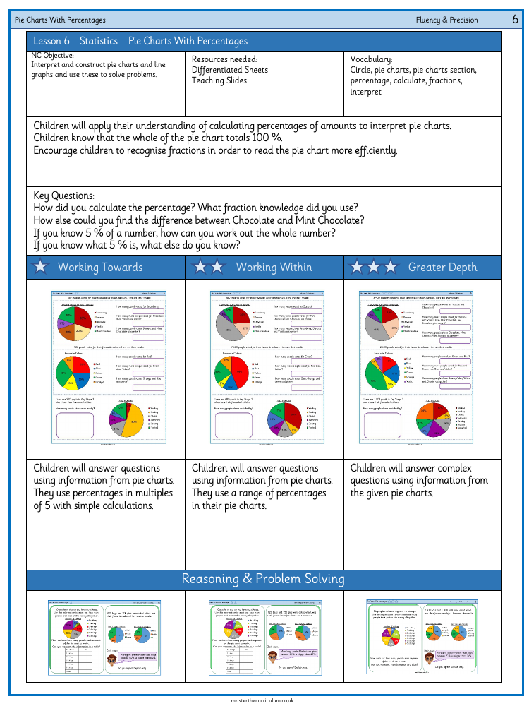 Statistics - Pie charts with percentages - Worksheet