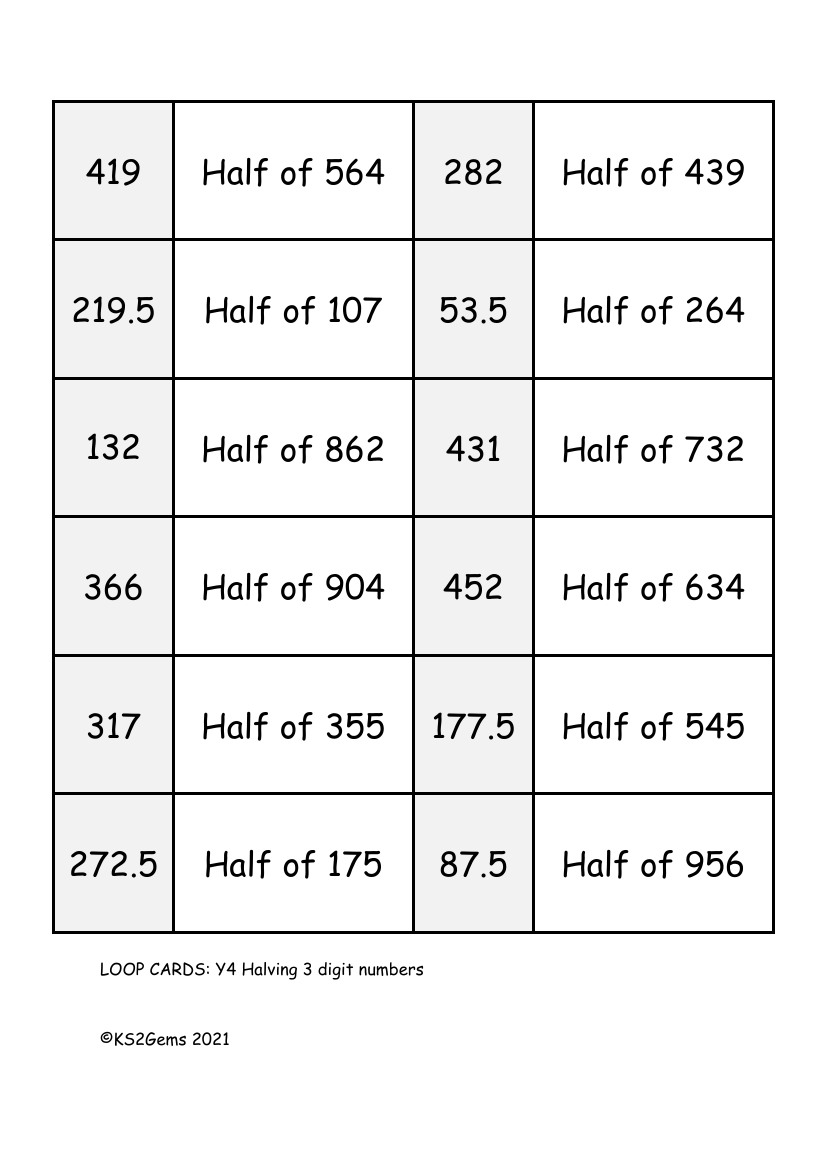 Loop Card Game - Halving 3 digit numbers