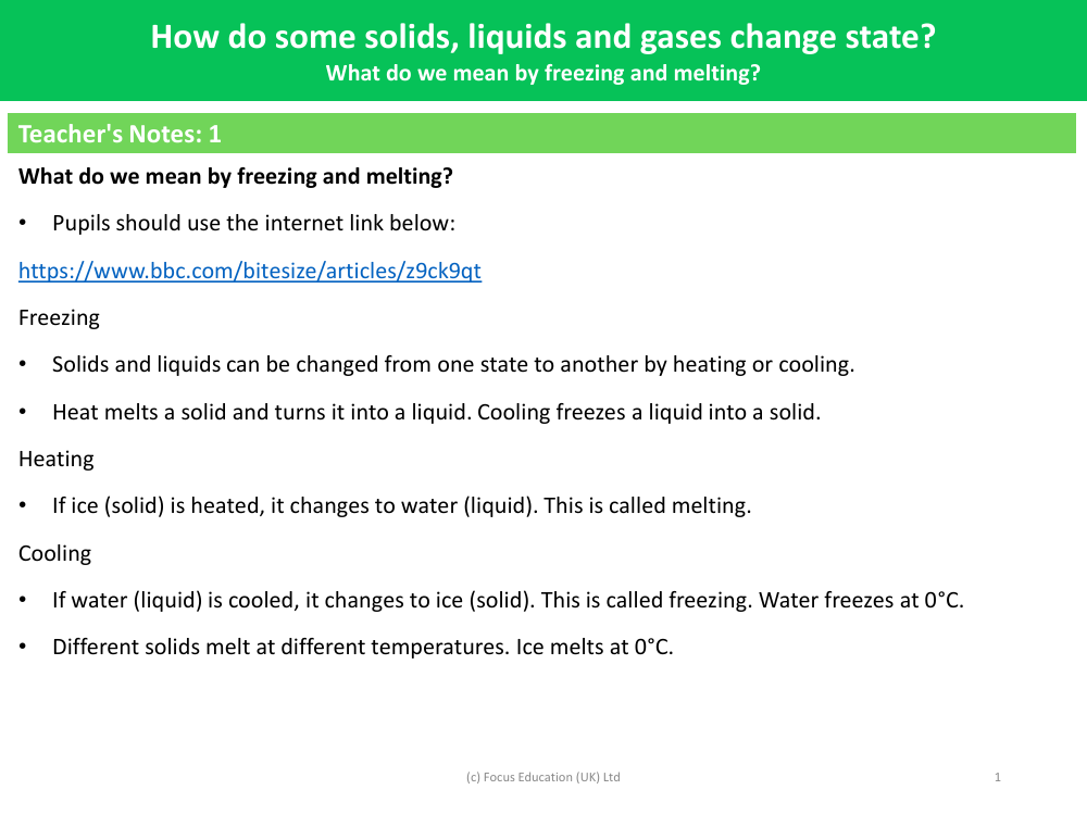 What do we mean by freezing and melting? - Teacher's Notes