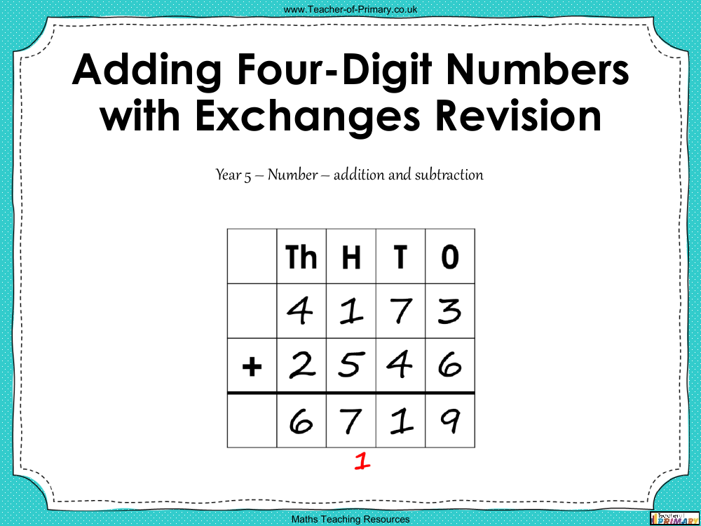 Adding Four-Digit Numbers with Exchanges Revision - PowerPoint