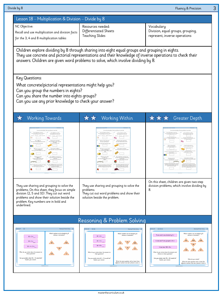 Multiplication and division - Divide by 8 - Worksheet