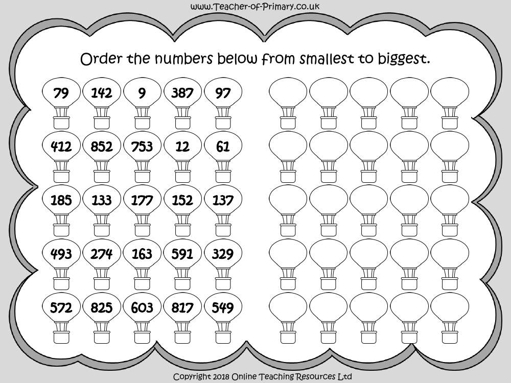 Comparing And Ordering Numbers Up To 1000 Worksheet Maths Year 3