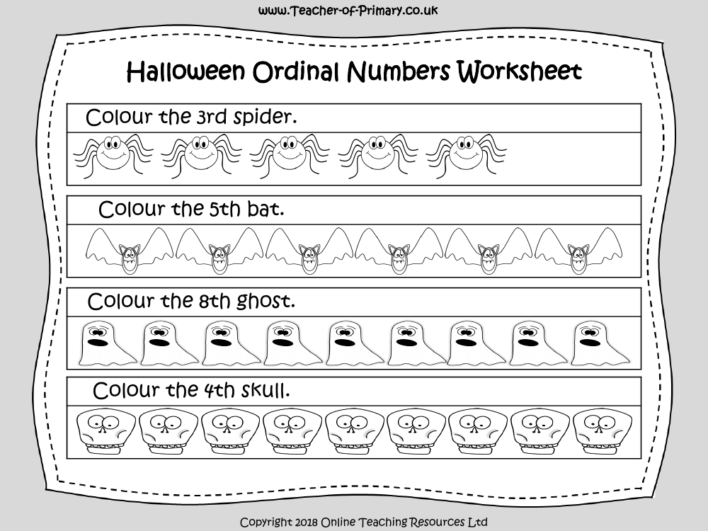 Halloween Ordinal Numbers - Worksheet