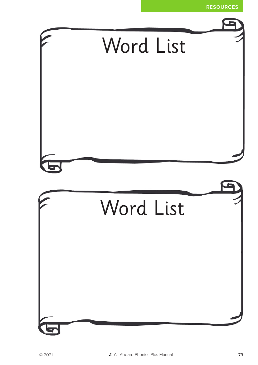 Word List Writing sheets  