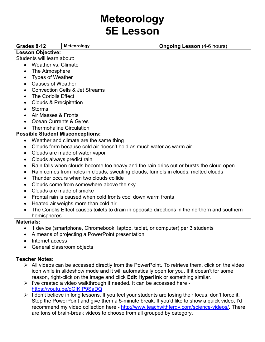 Meteorology - Teaching Timeline