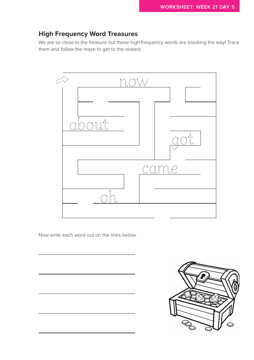 Week 21, lesson 5 High Frequency Word Treasures activity - Phonics Phase 5,  unit 3- Worksheet