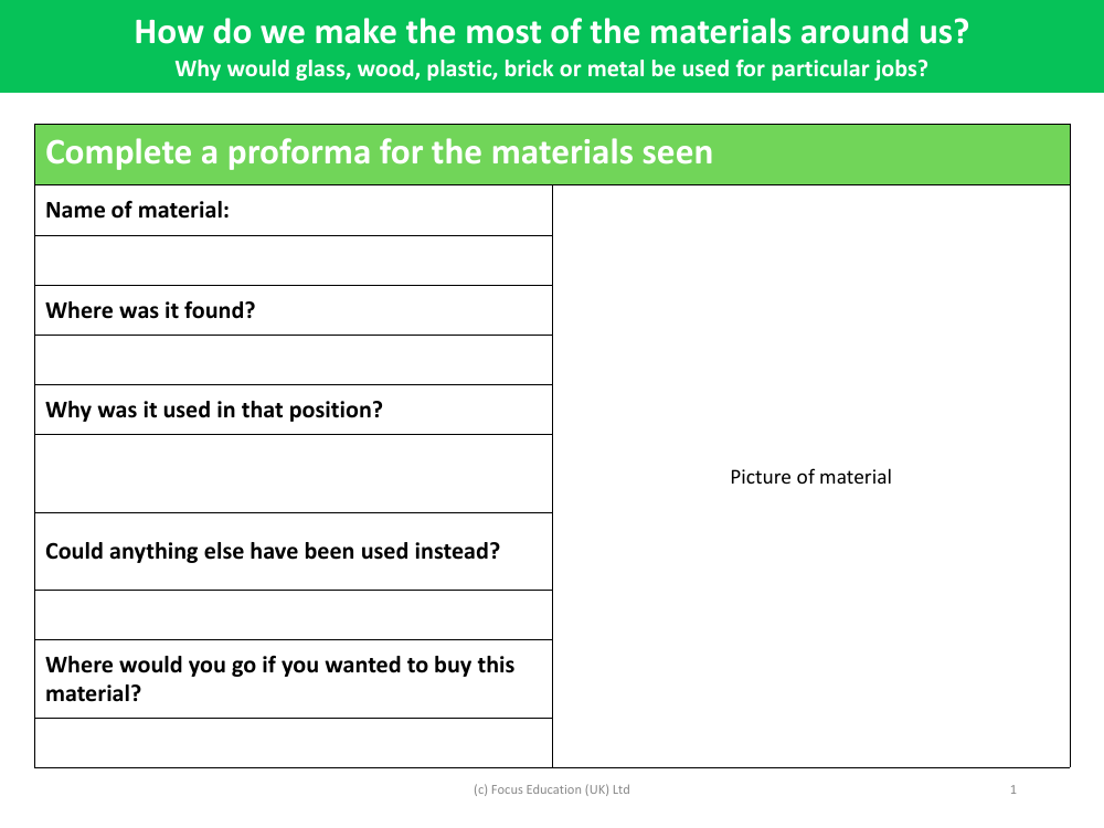 Material fact file - Worksheet