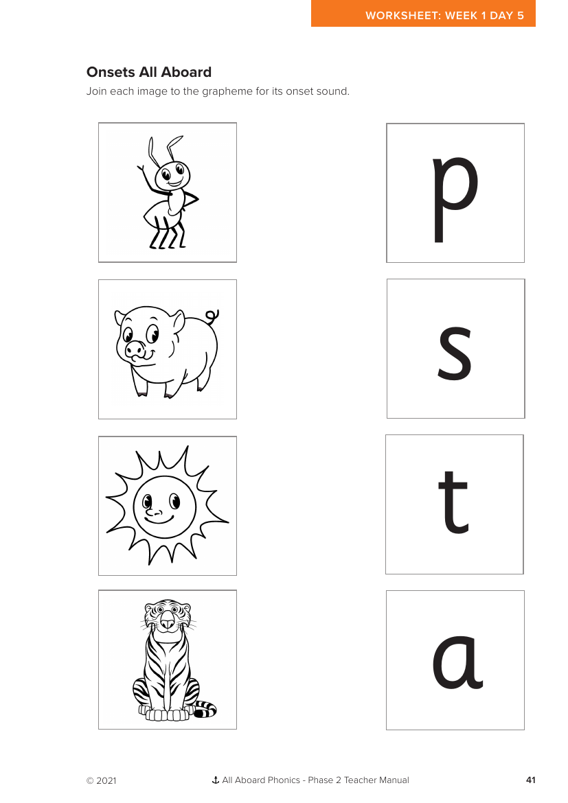 Week 1, lesson 5 Onsets All Aboard activity - Phonics Phase 2 - Worksheet