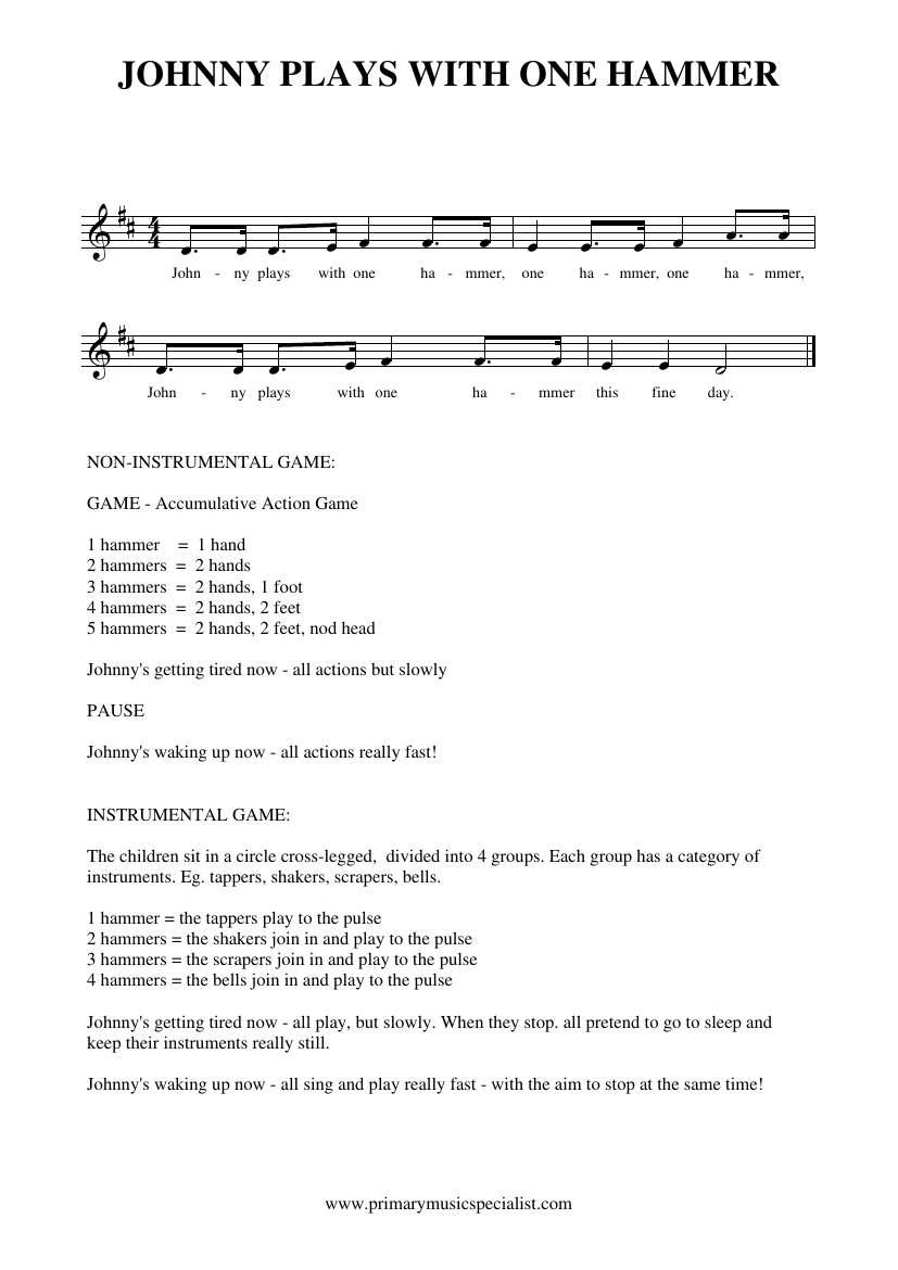 Instrumental Reception  Notations - Johnny plays with one hammer instrumental