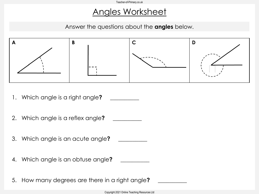 Angles - Worksheet