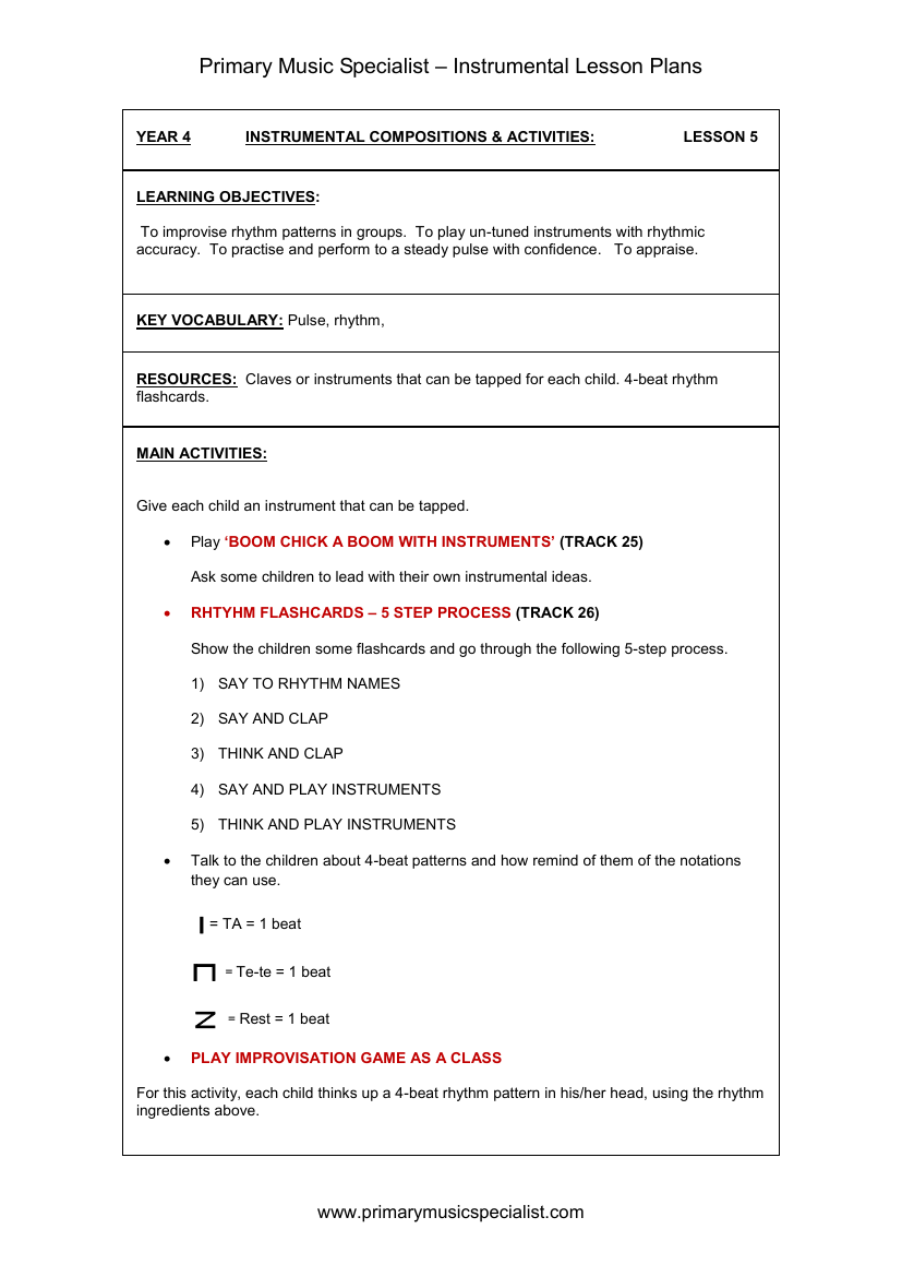 Instrumental - Year 4 Lesson 5