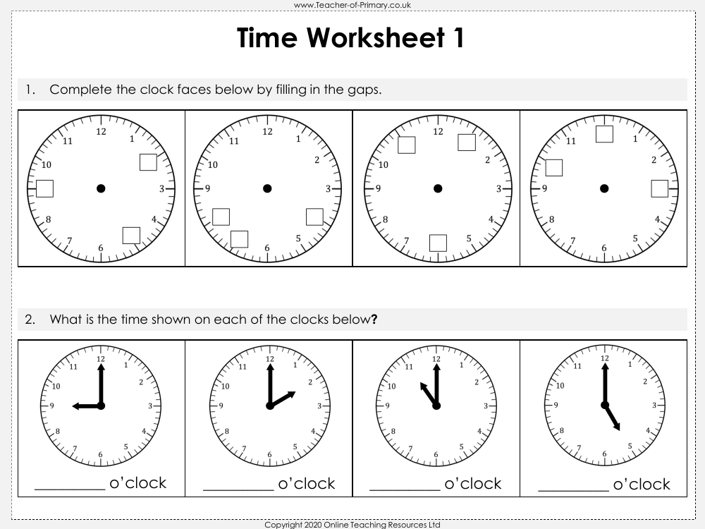 Telling time worksheet. write the time shown on the clock Stock