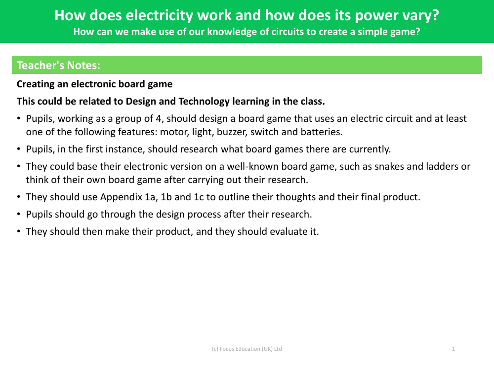 How can we make use knowledge of circuits to create a simple game? - Teacher's Notes