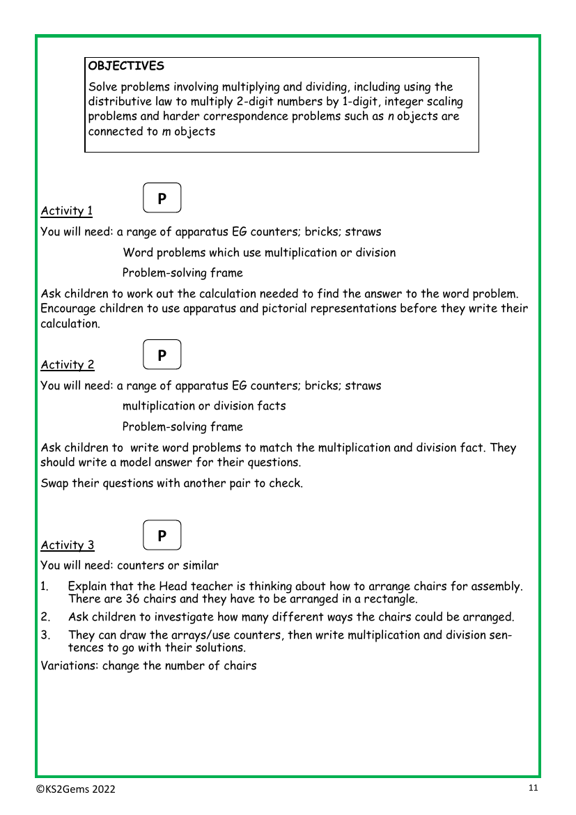 Solving problems involving multiplying and dividing worksheet