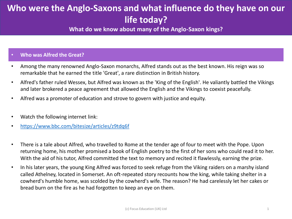 Who was Alfred the Great - Info Pack - Year 5