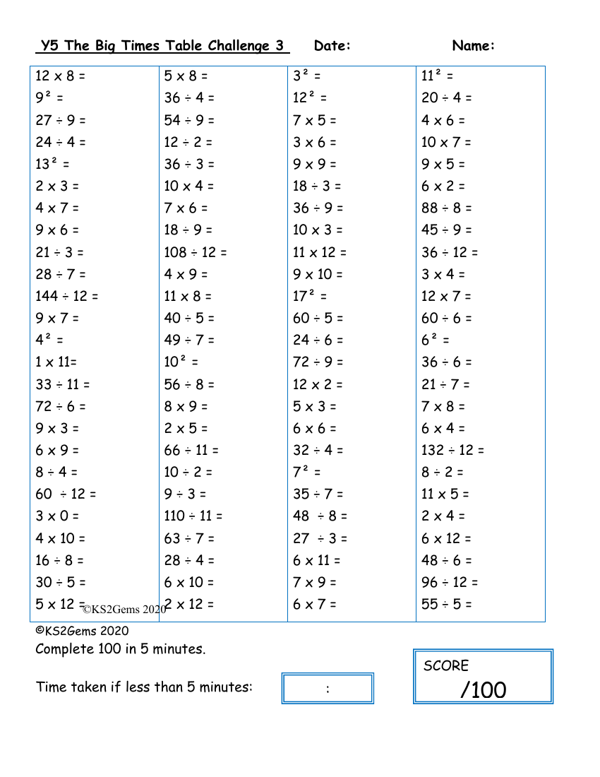 The Big Times Table Challenge 3