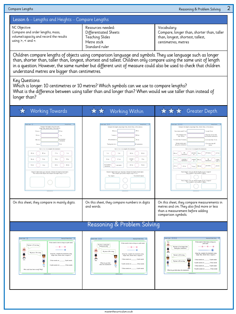 Length and height - Comparing length - Worksheet