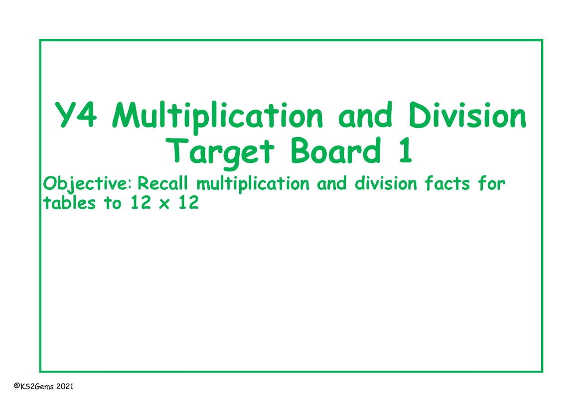 Recall Multiplication and Division Facts Target Board