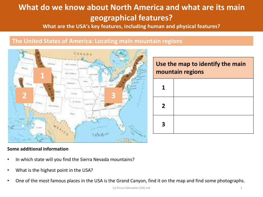 Locate on a map - Mountain regions of the USA