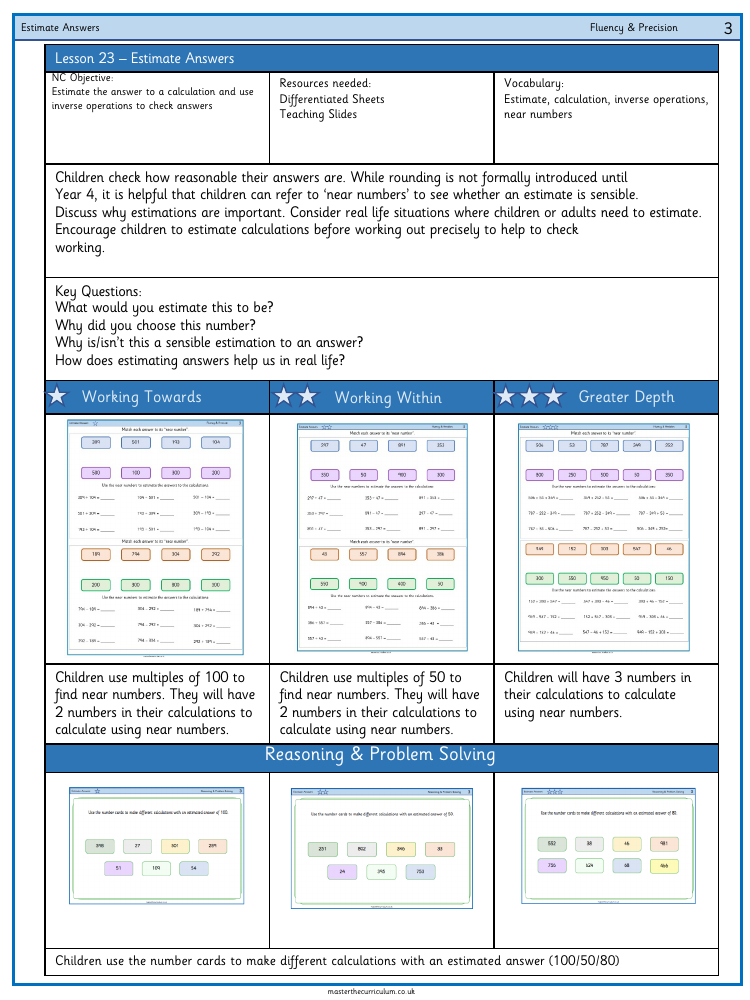 Addition and subtraction - Estimate numbers - Worksheet