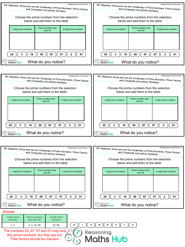 Prime Numbers, Prime Factors and Composite Numbers 2 - Reasoning