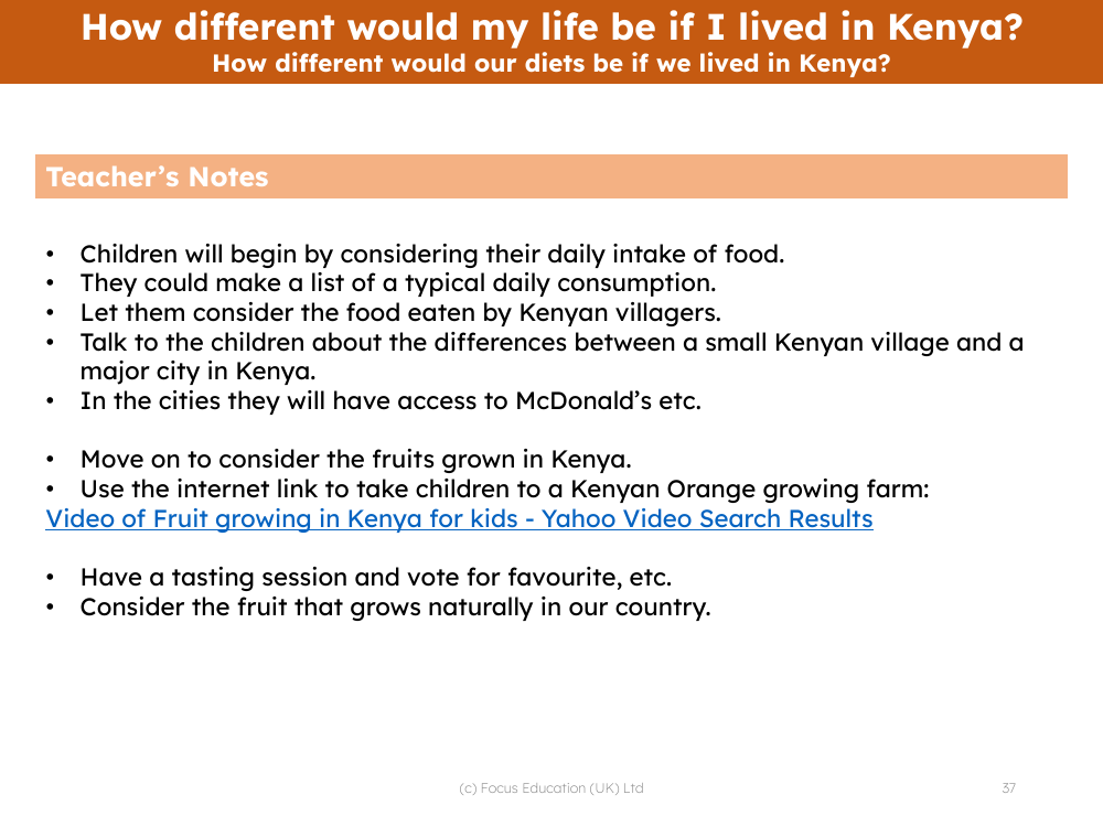 How different would our diets be if we lived in Africa? - Teacher notes