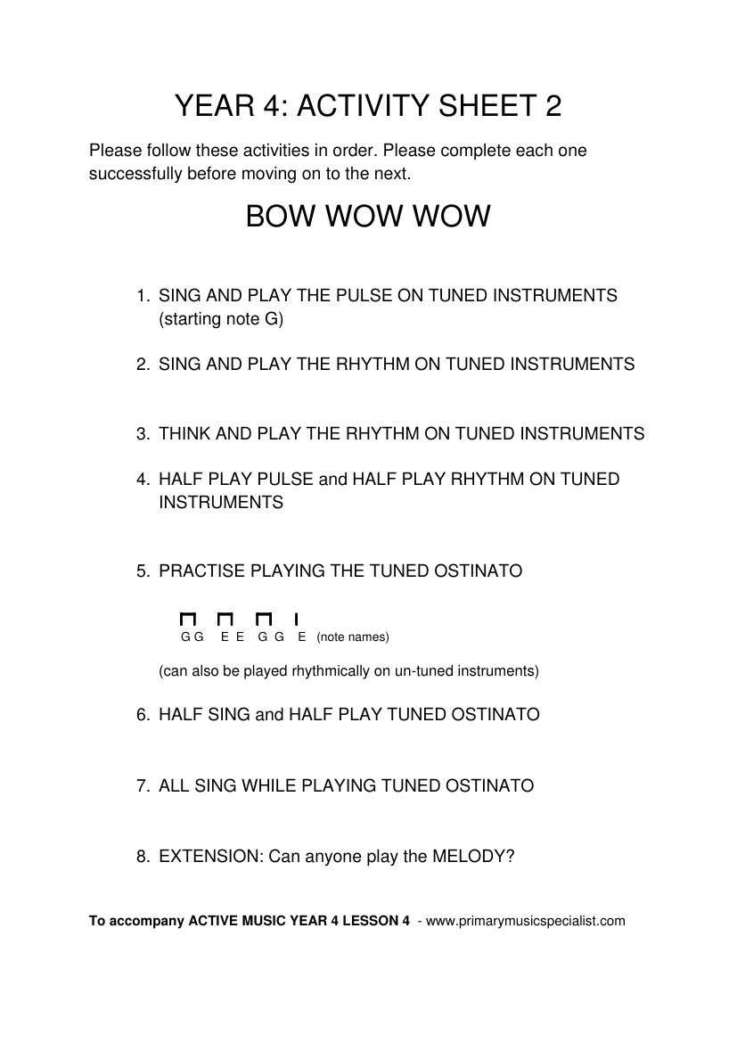 Instrumental - Year 4 Activity Sheet 2