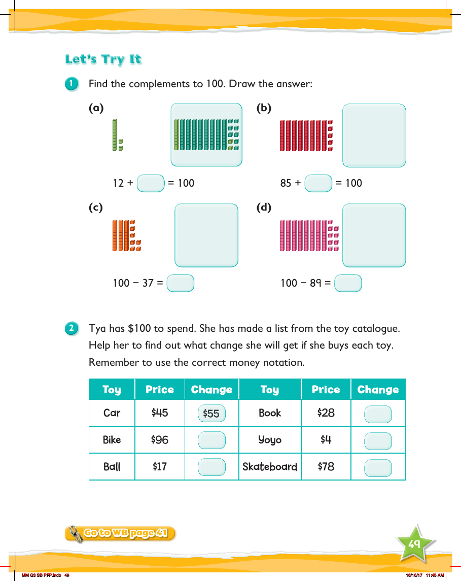 Max Maths, Year 3, Try it, Finding complements to 100