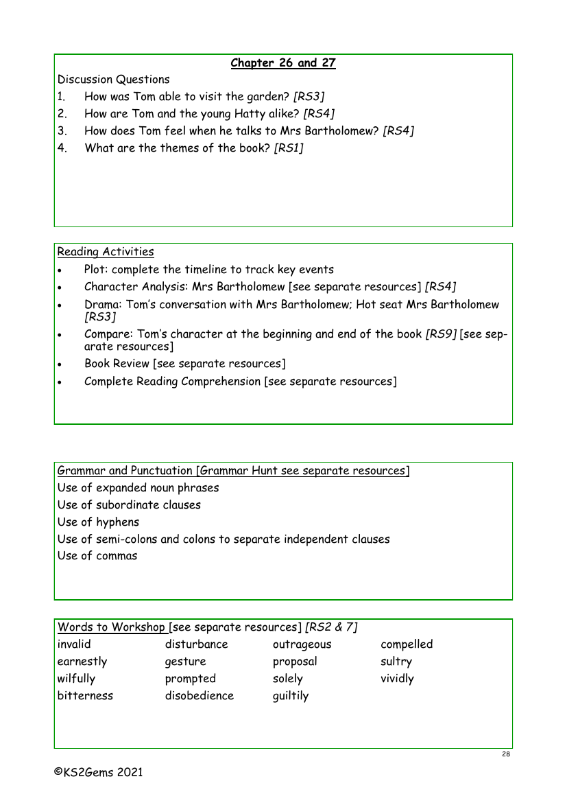 Tom's Midnight Garden - Chapter 26 and 27 - Worksheet