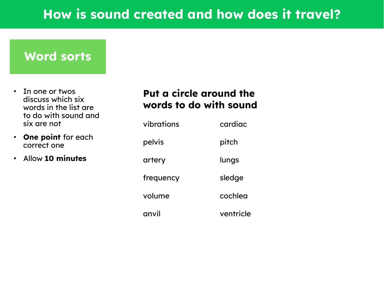 Word sorts - Sound