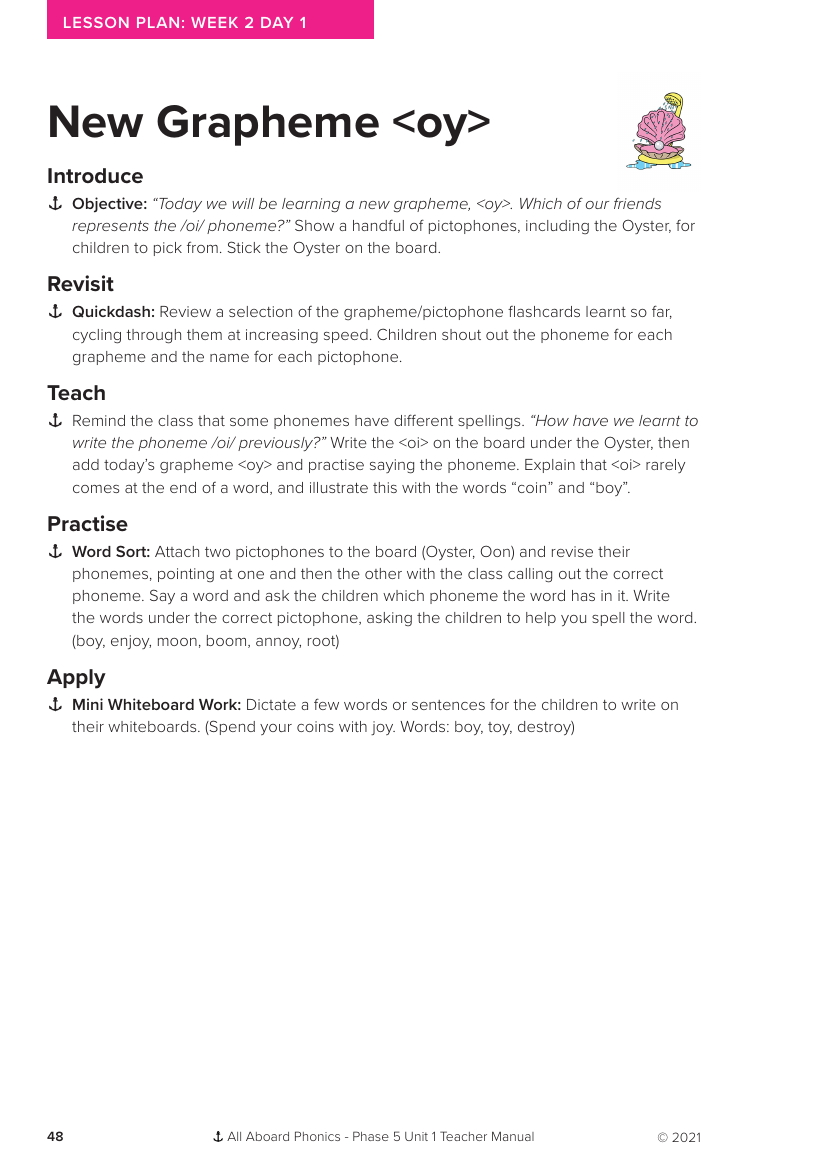 Week 2, lesson 1 New Grapheme 'oy" - Phonics Phase 5, unit 1 - Lesson plan