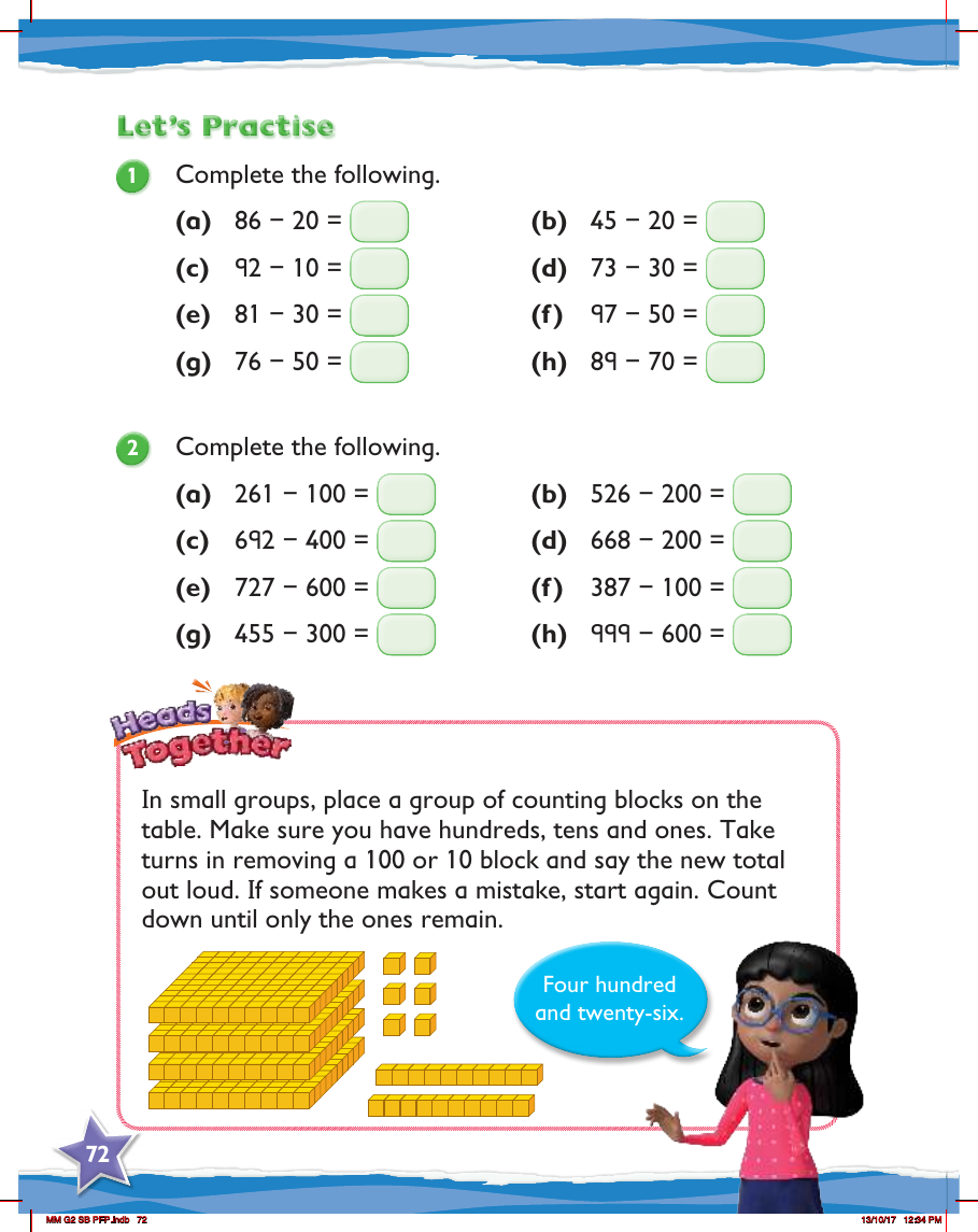 Max Maths, Year 2, Practice, Subtracting tens and hundreds