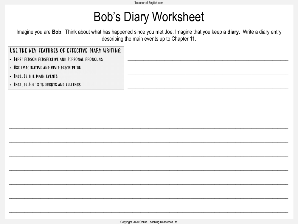 Billionaire Boy - Lesson 6 - Bobs Diary Worksheet