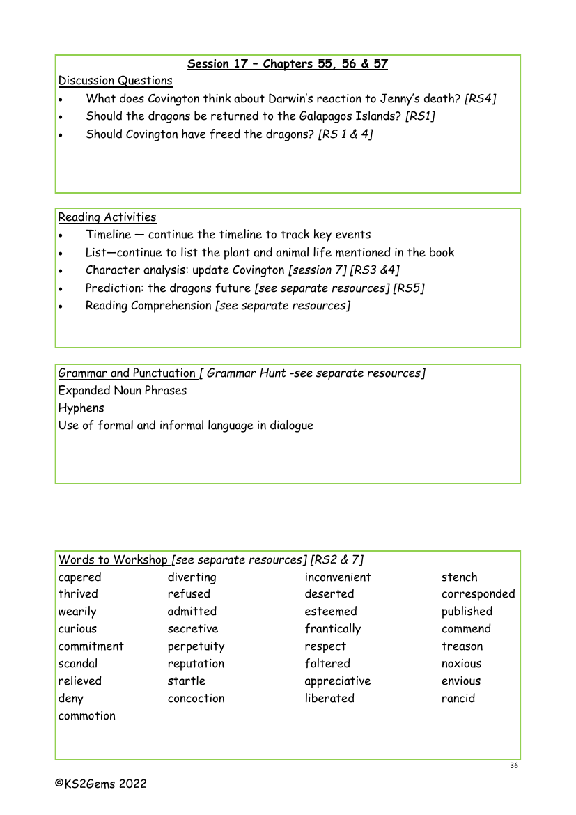 Darwin's Dragons - Session 17 - Chapters 55 - 57 - Worksheet