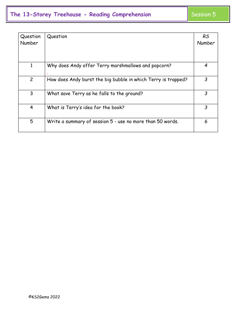 The 13-Storey Treehouse - Session 5 - Reading Comprehension