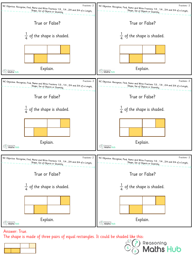 Recognise, find, name and write fractions one third , one fourth , two fourths and three fourths - Reasoning