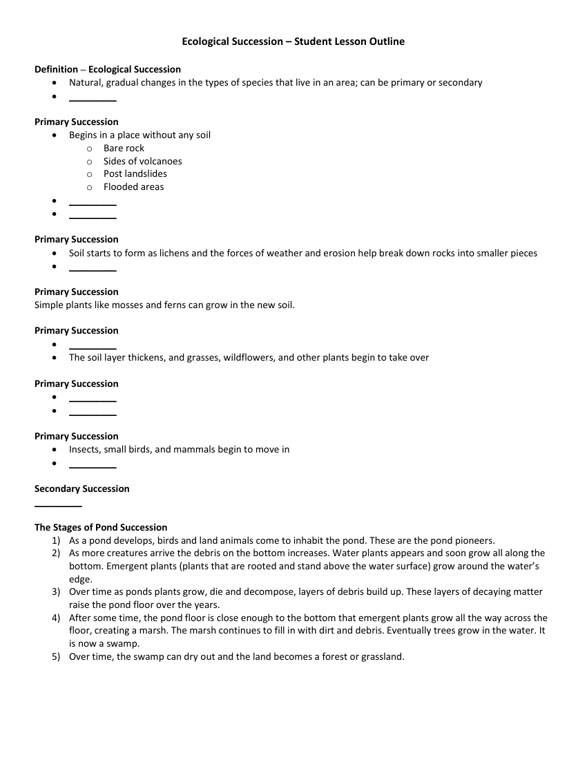 Ecological Succession - Student Lesson Outline