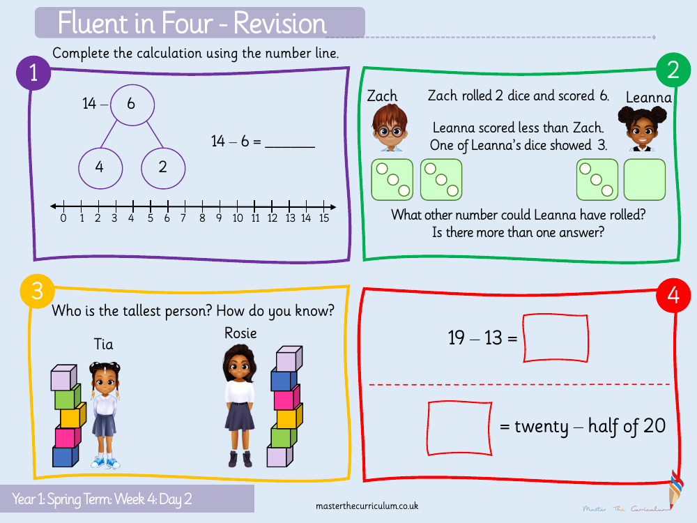 Addition and subtraction within 20 - Subtraction crossing 10 2 - Starter