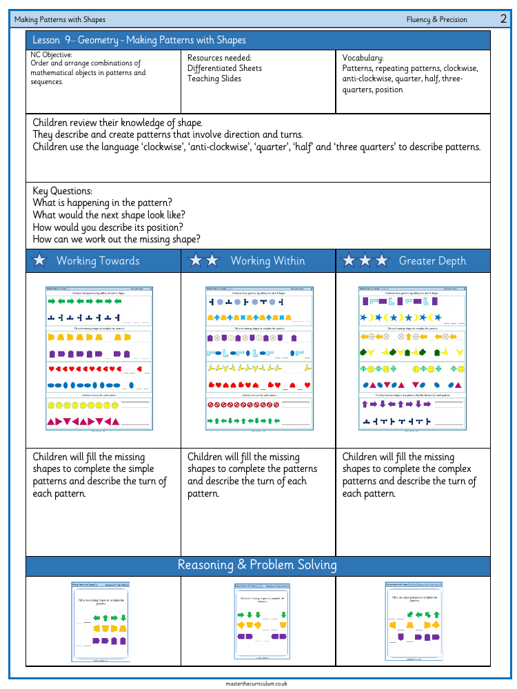 Position and direction - Making patterns with shapes - Worksheet