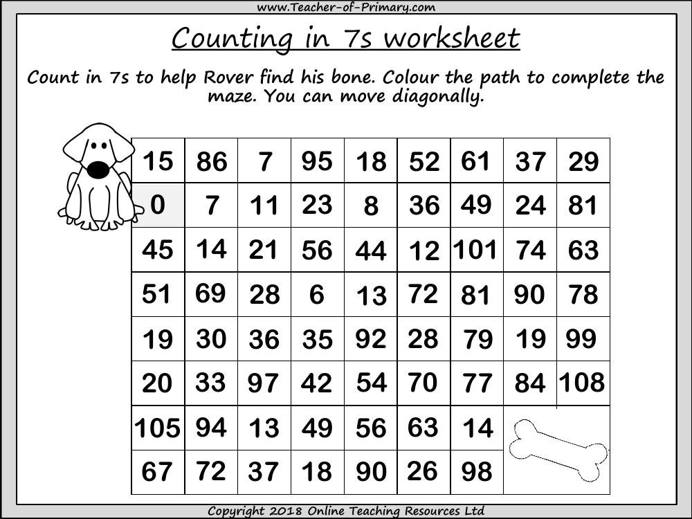 Counting in 7s - Worksheet