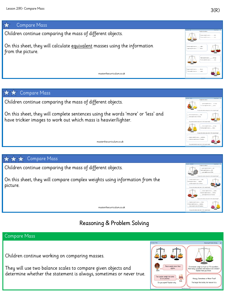 Mass and capacity - Compare mass - Worksheet